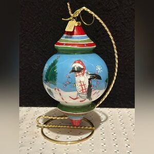 Pier 1 One Imports Li Bien 2017 Penguins Skis Sled Christmas Ornament